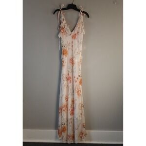 Christian Lacroix Women's Size XS Slip Maxi Dress Ruffles Floral Sash Tie Sleeve